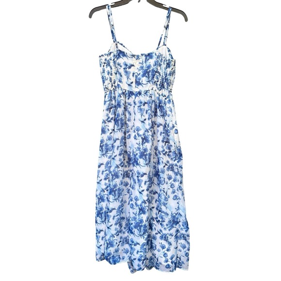 Abercrombie & Fitch Romantic Blue Floral Maxi Dress Cottagecore Summer M - Picture 3 of 13